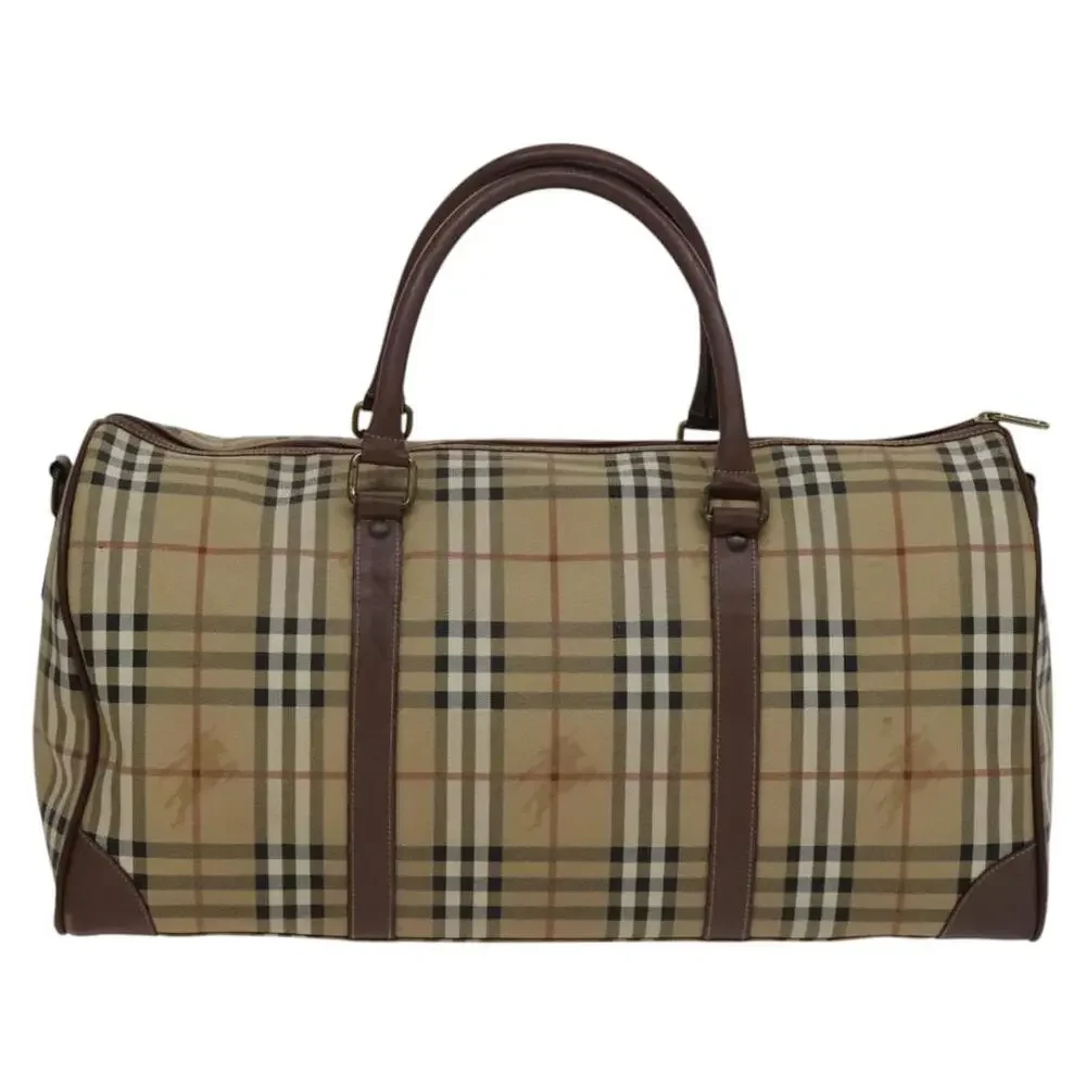 Burberry Nova Check Boston Bag Pvc Leather Beige